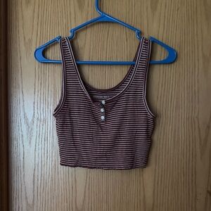American Eagle Outfitters Brown and White Striped Crop Top